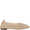 Tory Burch Beige Ballet Flats With All-over Crystals Application In Tech Fabric Woman In Neutrals