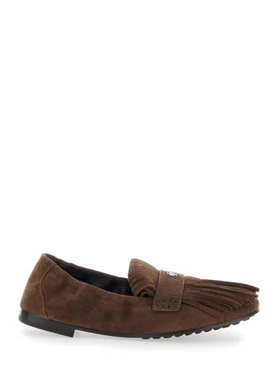 Tory Burch Ballet Fringe Suede Loafers With Rubber Sole In Brown