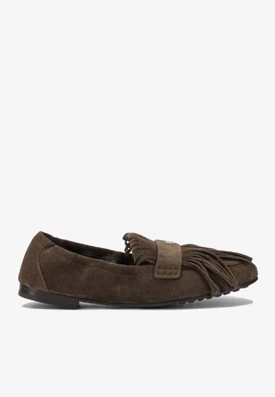 Tory Burch Ballet Fringed Suede Loafers In Brown