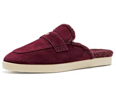 Tory Burch Ballet Sport Shearling Mules Women's Slippers Merlot: 11 M, Suede In Burgundy