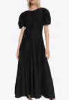 Tory Burch Balloon-sleeved Midi Linen Dress In Black