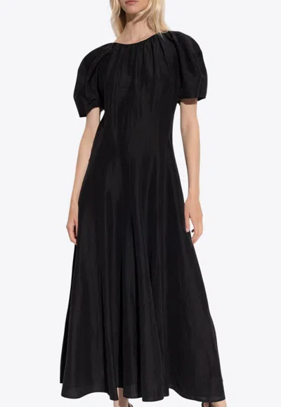 TORY BURCH BALLOON-SLEEVED MIDI LINEN DRESS