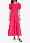 Tory Burch Balloon-sleeved Midi Linen Dress In Pink