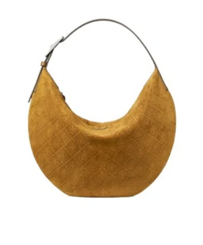 Tory Burch Balloon T-monogram Suede Shoulder Bag In Brown