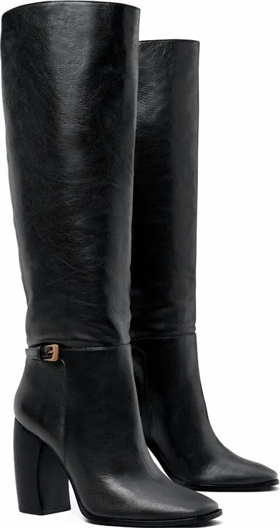 Pre-owned Tory Burch Banana Heel Buckle Boot For Women In Black