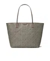 Tory Burch 'ever Ready' Grey Tote Bag With Logo Patch On The Front And All-over Double T Motif In Green