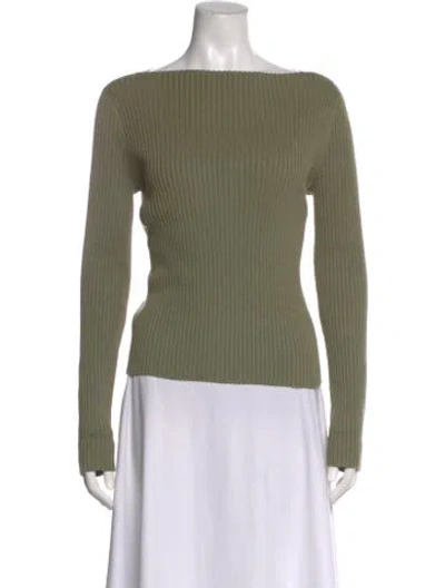 Pre-owned Tory Burch Bateau Neckline Long Sleeve Top In Green