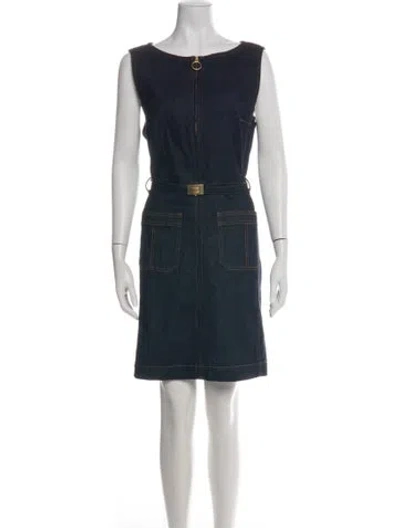 Pre-owned Tory Burch Bateau Neckline Mini Dress In Green
