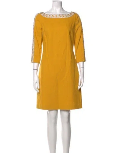 Pre-owned Tory Burch Bateau Neckline Mini Dress In Yellow