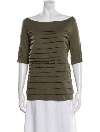 Pre-owned Tory Burch Bateau Neckline Three-quarter Sleeve Top In Green