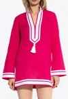 Tory Burch Tasseled Herringbone Twill-trimmed Cotton-voile Tunic In Pink