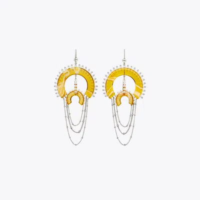 Tory Burch Bead And Resin Chandelier Earrings In Gold