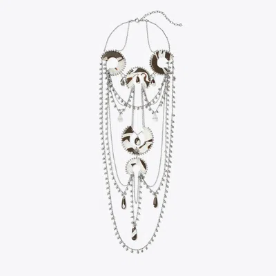 Tory Burch Bead And Resin Necklace In Antique Tory Silver/multi