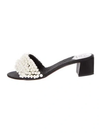 Pre-owned Tory Burch Beaded Accents Slides In Black