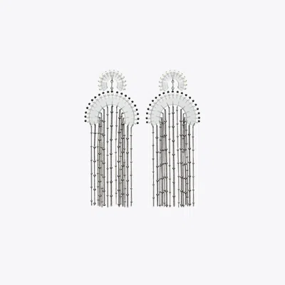 Tory Burch Beaded Fringe Earring In Metallic