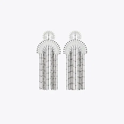 Tory Burch Beaded Fringe Earrings In Metallic