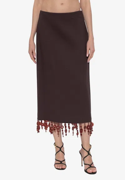Tory Burch Beaded Hem Pencil Skirt In Brown