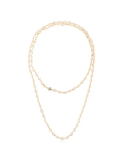 Tory Burch Beaded Logo Necklace In Gold