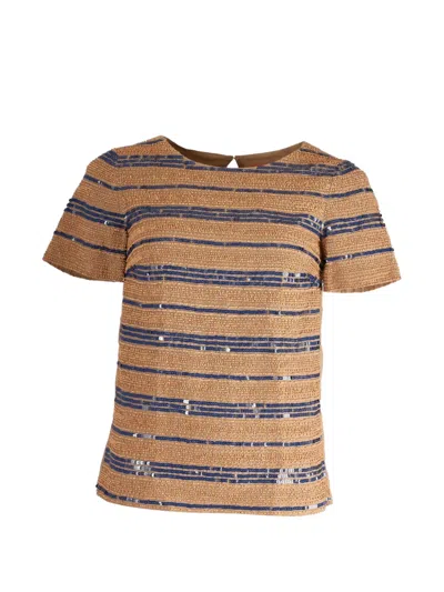 Pre-owned Tory Burch Beaded Sequined Top In Neutral