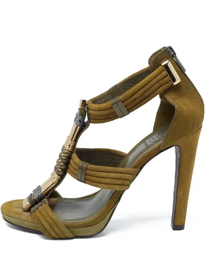 Pre-owned Tory Burch Beaded Suede Sandals In Green