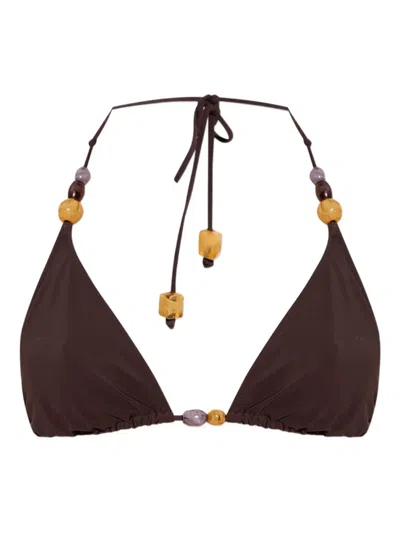 Tory Burch Beaded Triangle Bikini In Brown