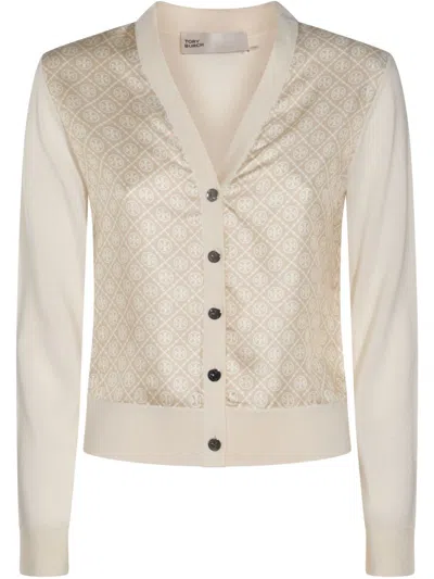 Tory Burch Patterned V Neck Cardigan In Neutral