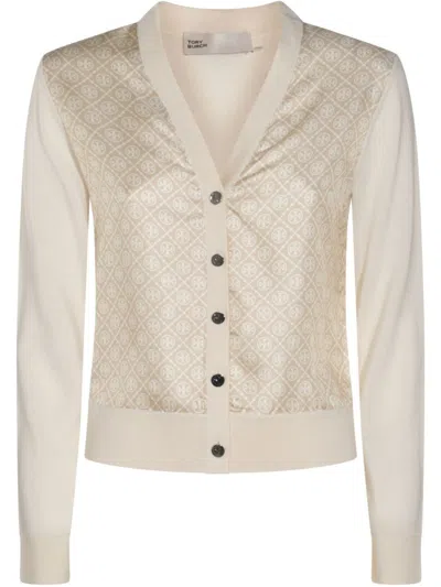 Tory Burch Beige All-over Logo Cardigan In Neutral