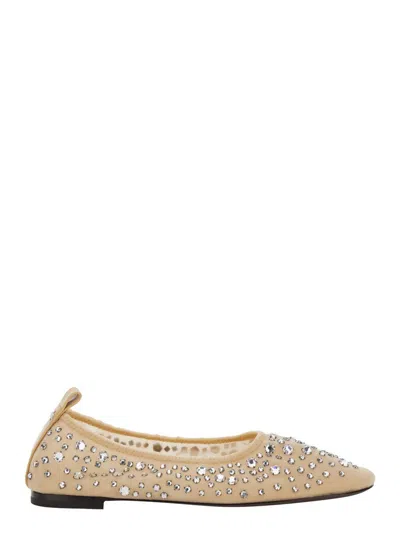 Tory Burch Beige Ballet Flats With All-over Crystals Application