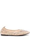 Tory Burch Beige Ballet Flats With All-over Crystals Application In Tech Fabric Woman