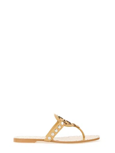 Tory Burch Beige Bovine Leather Flats In Brown