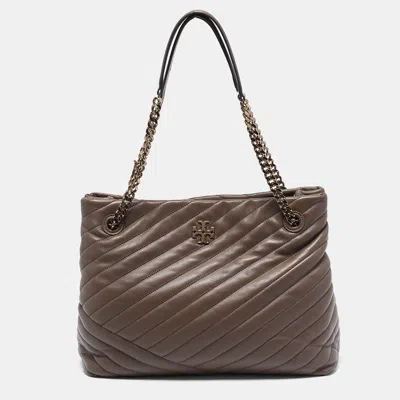 Pre-owned Tory Burch Beige Chevron Leather Kira Tote