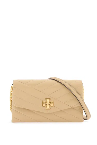 Tory Burch Beige Chevron Quilted Leather Crossbody Bag With Twist-lock Closure In Brown