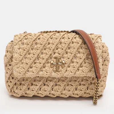 Pre-owned Tory Burch Beige Crochet Straw Small Kira Shoulder Bag In Sand