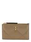 Tory Burch Beige Diamond-quilted Card Holder With Double T Logo Plaque On The Front In Leather Woman