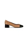Tory Burch Beige And Black Ballet Flats With Bow Detail And Bi-color Toe In Smooth Leather Woman