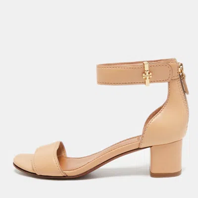 Pre-owned Tory Burch Beige Leather Ankle Strap Sandals Size 35.5