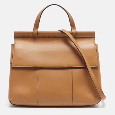 Pre-owned Tory Burch Beige Leather Block T Top Handle Bag In Sand
