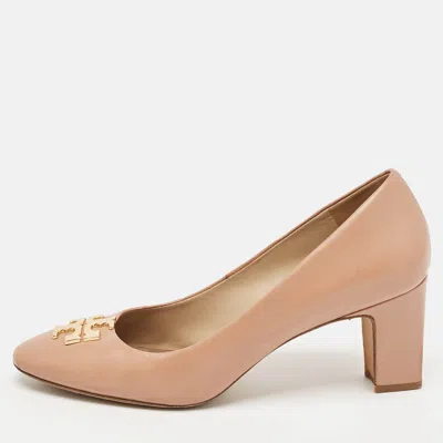 Pre-owned Tory Burch Beige Leather Eleanor Block Heel Pumps Size 41