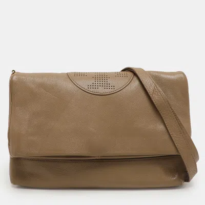 Pre-owned Tory Burch Beige Leather Kipp Foldover Shoulder Bag