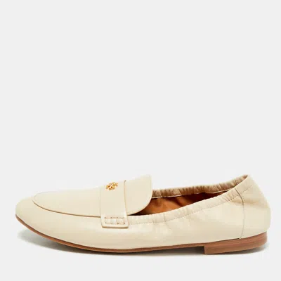 Pre-owned Tory Burch Beige Leather Scrunch Ballet Flats Size 38