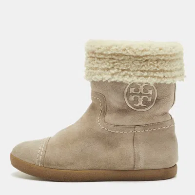 Pre-owned Tory Burch Beige Nubuck Leather Snow Boots Size 37 In Sand