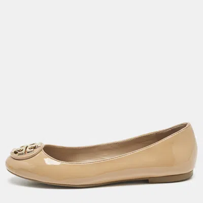 Pre-owned Tory Burch Beige Patent Leather Claire Ballet Flats Size 37