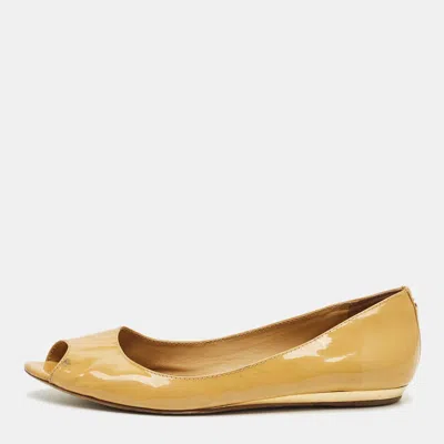 Pre-owned Tory Burch Beige Patent Leather Peep Toe Ballet Flats Size 38.5 In Sand