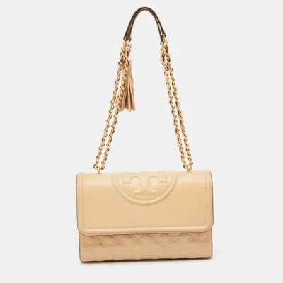 Pre-owned Tory Burch Beige Quilted Leather Fleming Shoulder Bag