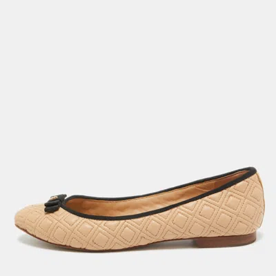 Pre-owned Tory Burch Beige Quilted Leather Marion Ballet Flats Size 39.5