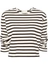 Tory Burch Scrunched-sleeve Striped T-shirt In Beige
