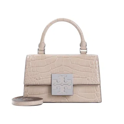 Tory Burch Beige Taupe Croco Embossed Calf Leather Shoulder Bag In Nude & Neutrals