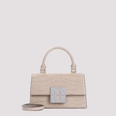 Tory Burch Beige Taupe Croco Embossed Calf Leather Shoulder Bag In Nude & Neutrals