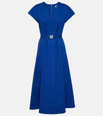 Tory Burch Belted Cotton Poplin Midi Dress In Blue