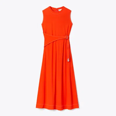 Tory Burch Belted Jersey Dress In Deep Poppy